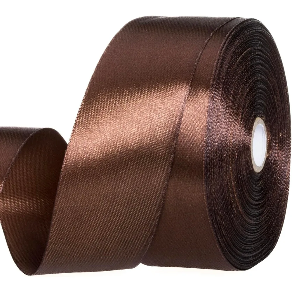 

1 1/2 Inch Brown Solid Satin Ribbon, 50 Yards Craft Fabric Ribbon for Gift Wrapping Floral Bouquets Wedding Party Decoration