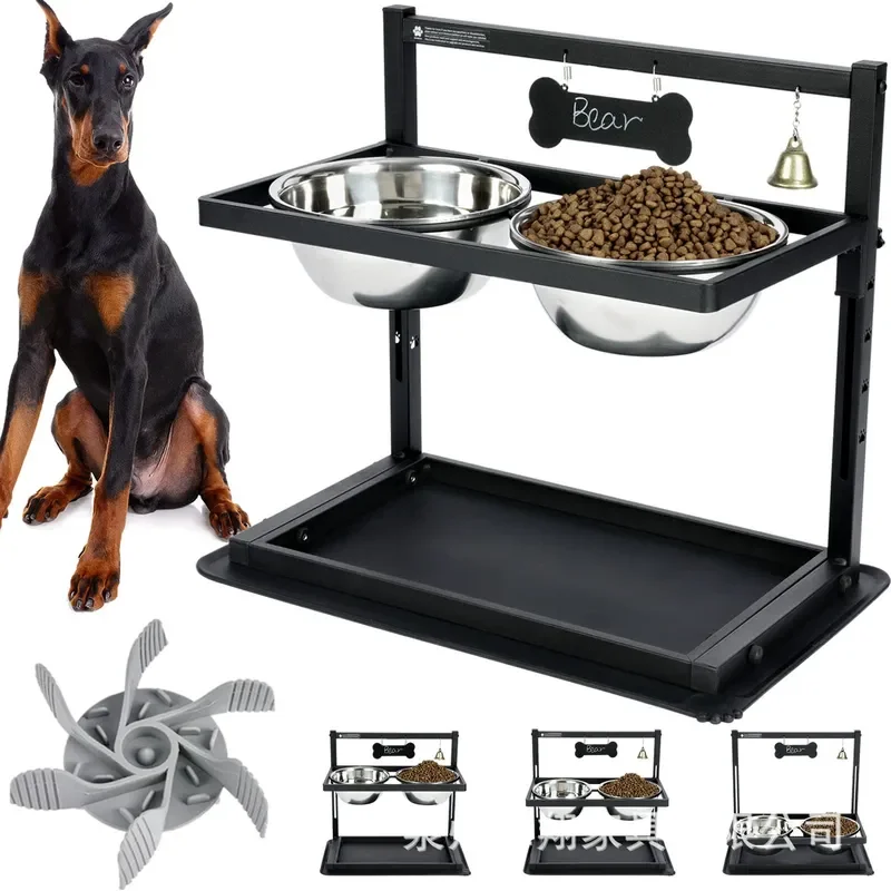Adjustable Wrought Iron Pet Feeder Stand with Stainless Steel Double Bowls Removable Food Bowl Rack for Cats and Dogs