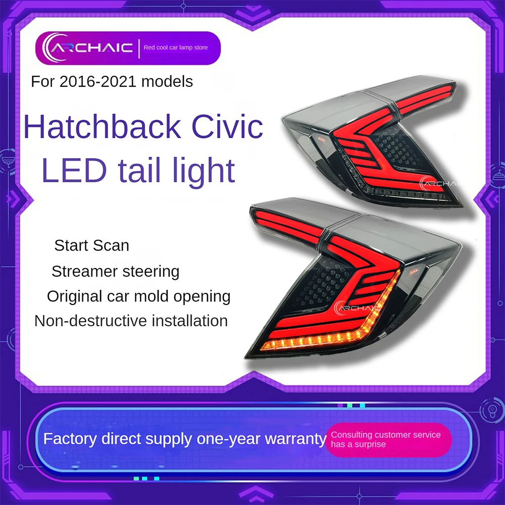 For 2-box Civic taillight assembly suitable for 16-21 Honda Hatchback FK7/8 car lights