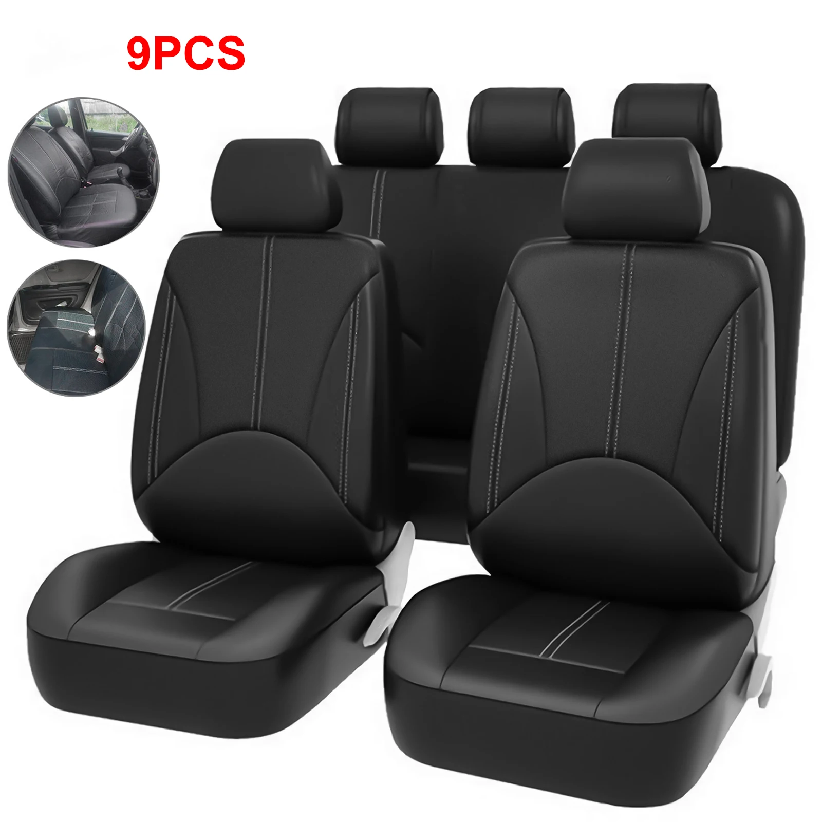 9PCS Car Seat Cover Breathable PU Leather Full Surrounded Seat Protector Universal Vehicle Seat Cushion Suitable For Most Cars