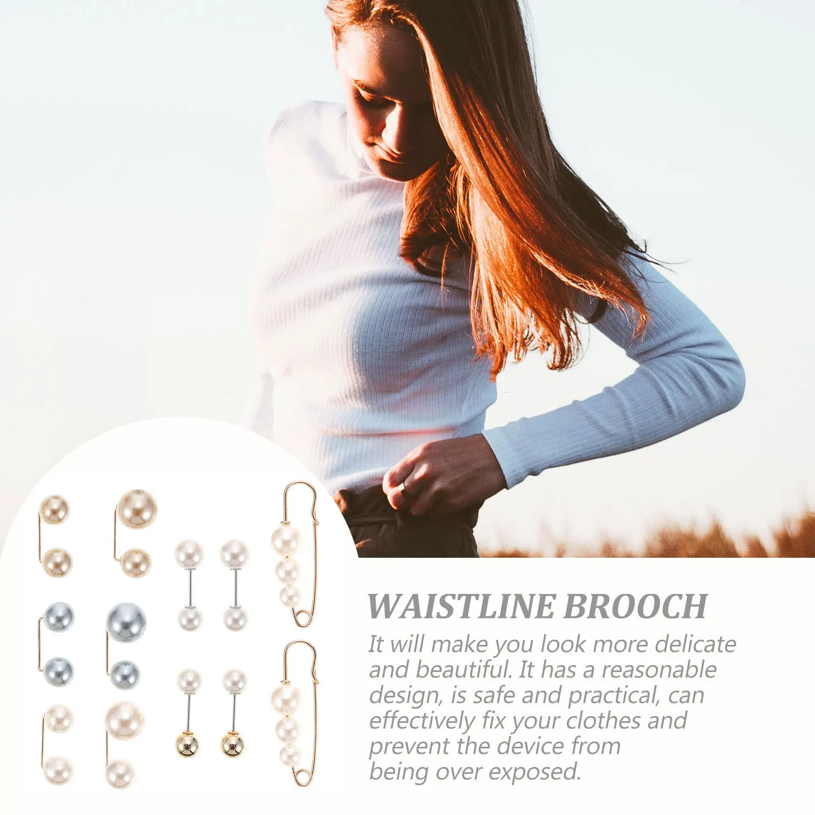 

12Pcs Delicate Brooches for Women Fashion Pearl Lapel Pin Secure Cardigan Skirt Waist Fixed Clothes Pin Decorative Jewelry Gift