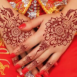 Red Lace Henna Tattoo Sexy Maroon Tattoo Stickers Waterproof India Mehndi Design Temporary Tattoos Finger Hand Tattoo for Women