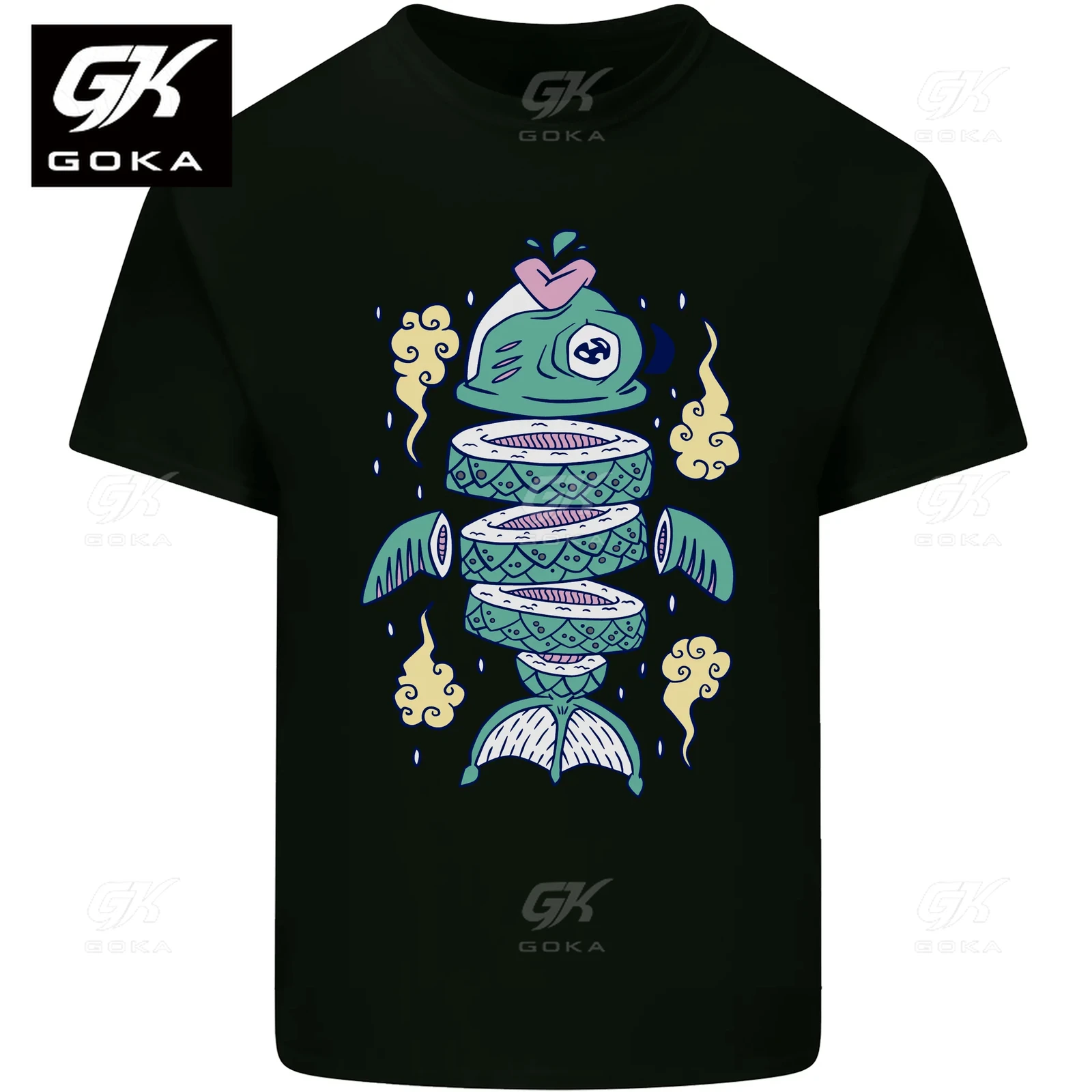 Funny Sliced Sushi Fish Fishing Fisherman Mens Cotton T-Shirt Top Graphic Women Vintage Printed T-shirt Clothes Classic Tshirt