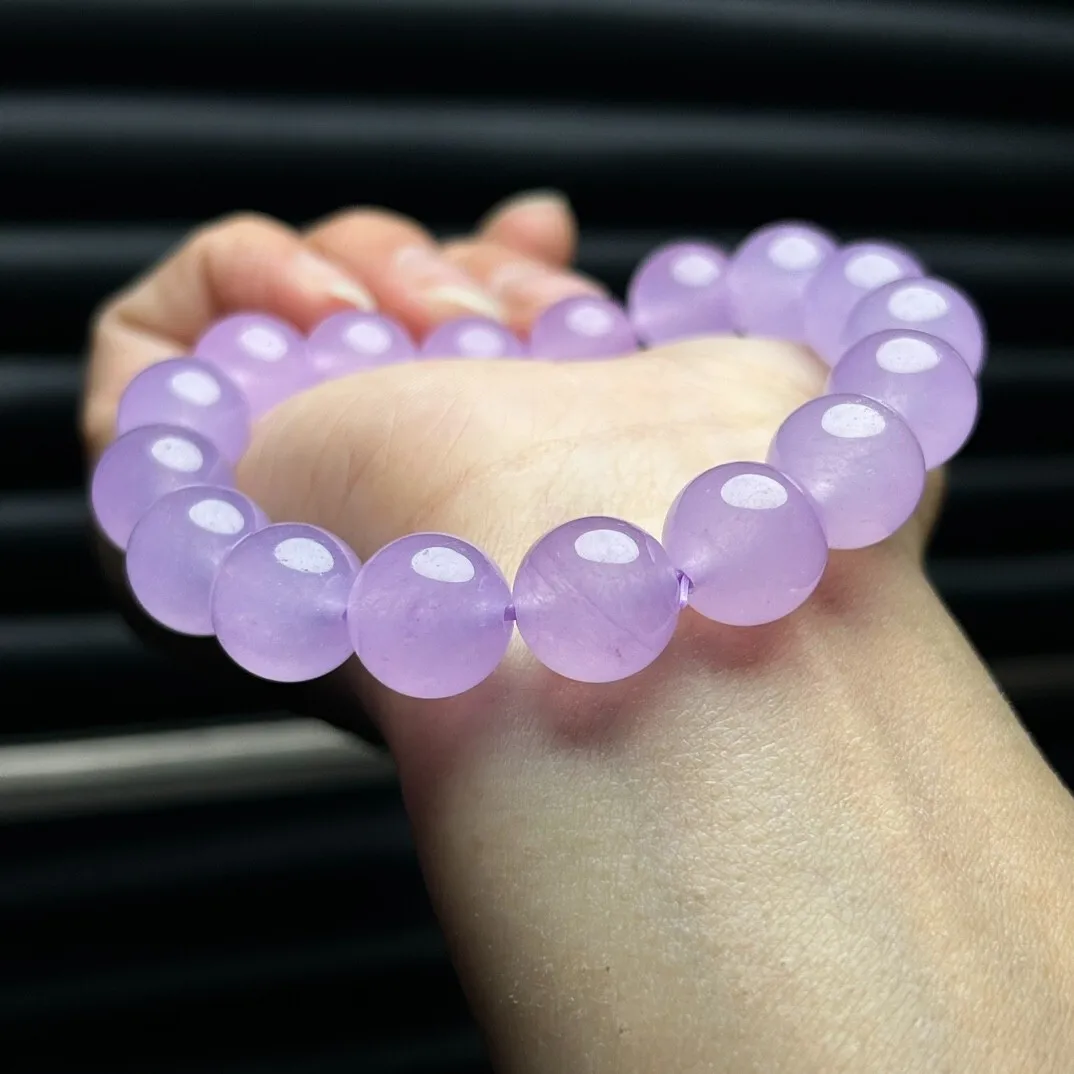 10mm Genuine Natural Ice Purple Myanmar Chalcedony Beads Jade Bangle Bracelet Handmade Jewelry for Women