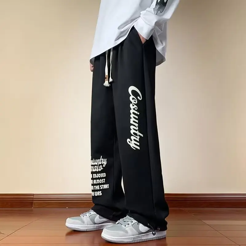 Pantalon de survêtement hip hop décontracté pour hommes, streetwear de style coréen, pantalon sarouel, taille élastique américaine, pantalon cargo à jambes larges pour jeunes hommes