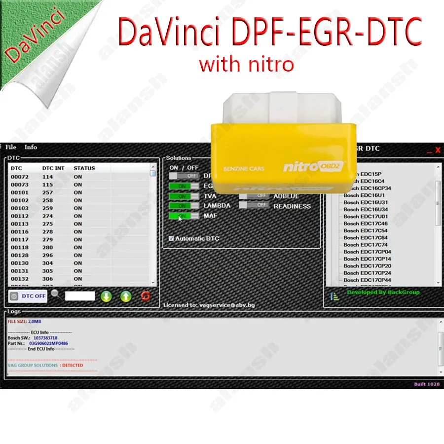 Davinci-programador ECU + Nitro, 2024, 1.0.28, activación ilimitada, FLAPS, remapeo de CHIPTUNING