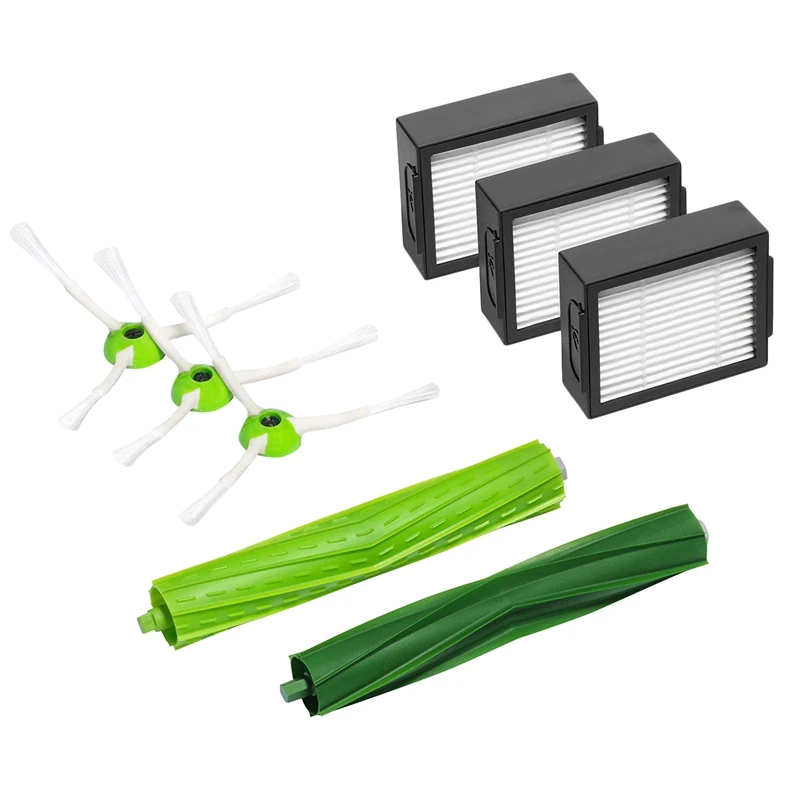 قطع غيار لمجموعة تجديد Irobot Room-Ba Roomba I7 وI7+ (3 مرشحات عالية الكفاءة، 3 فرش كنس للحواف، و2