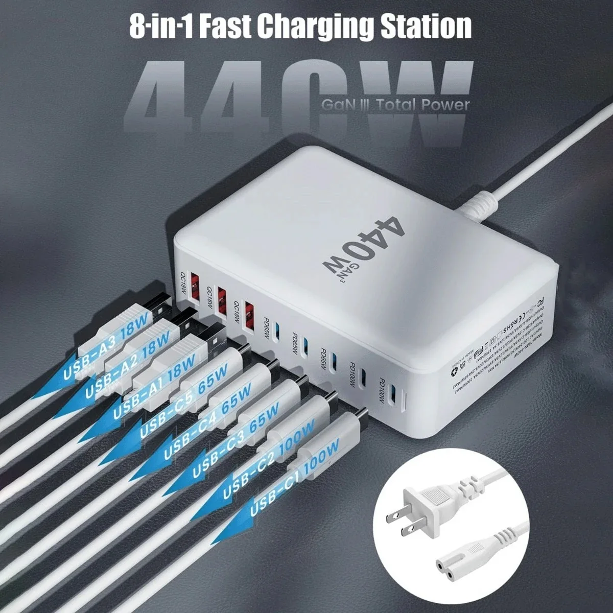 440W Gallium nitride PD Desktop charger Cross-border New 440W charger 440W multi-function PD adapter