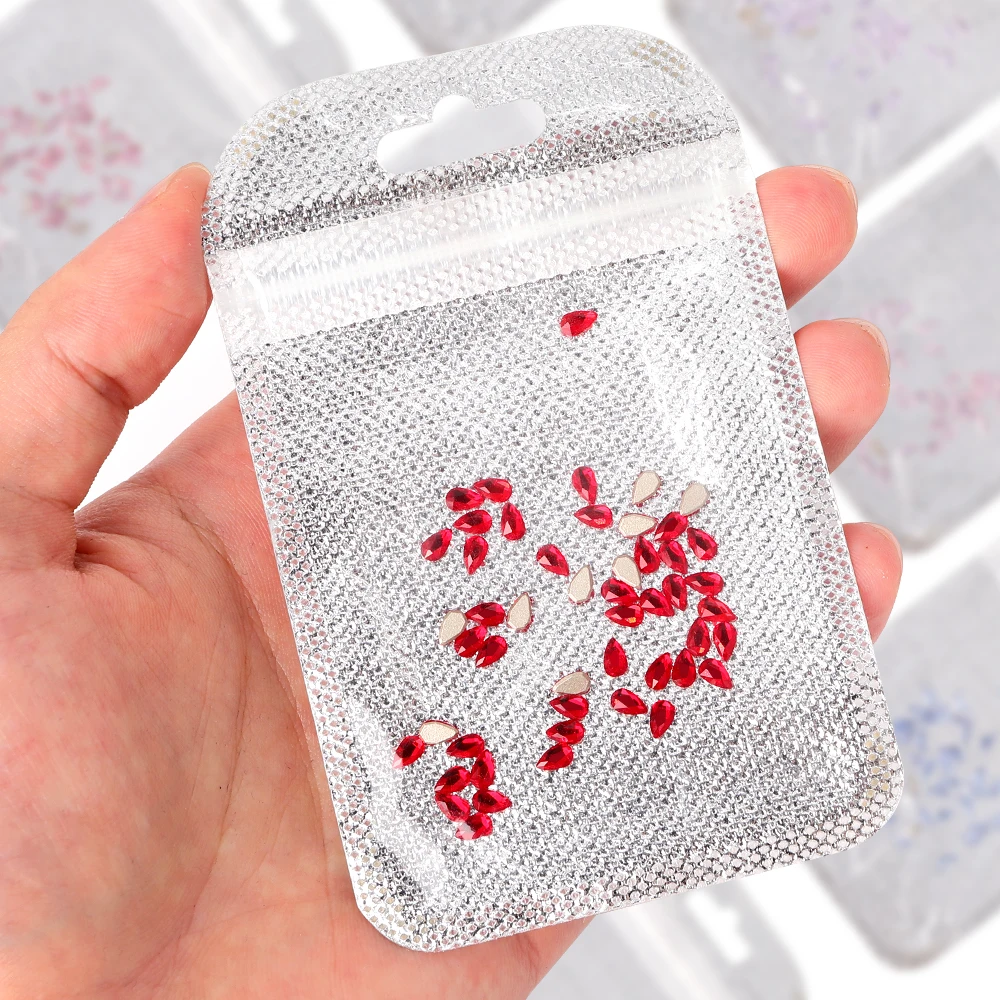 50 ชิ้น 3x5 มม. หินแก้วหลากสีคุณภาพสูง กลิตเตอร์รูปหยดน้ำ สำหรับงานประดิษฐ์เครื่องประดับ งานศิลปะตกแต่งเล็บ