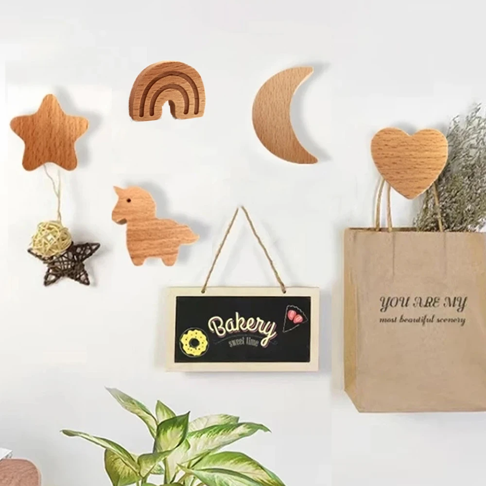 1 יחידה עץ קרטון חדשה עוגן יצירתי כוכב ירח ענן עוגן ארון תלייה חדר ילדים עיצוב עוגן בית מטבח אביזר