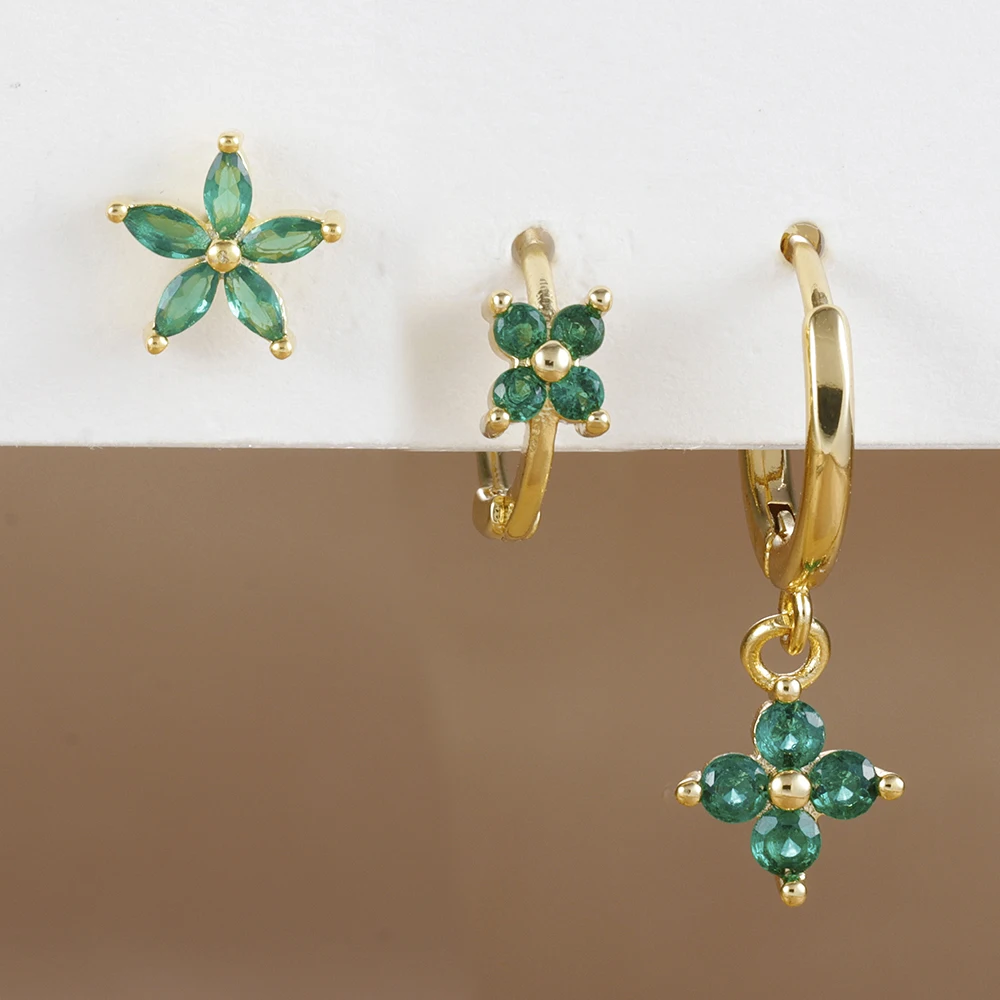 3 uds nuevos pendientes de aro de circonia de cristal verde de acero inoxidable para mujer moda hélice cartílago tachuelas joyería Piercing