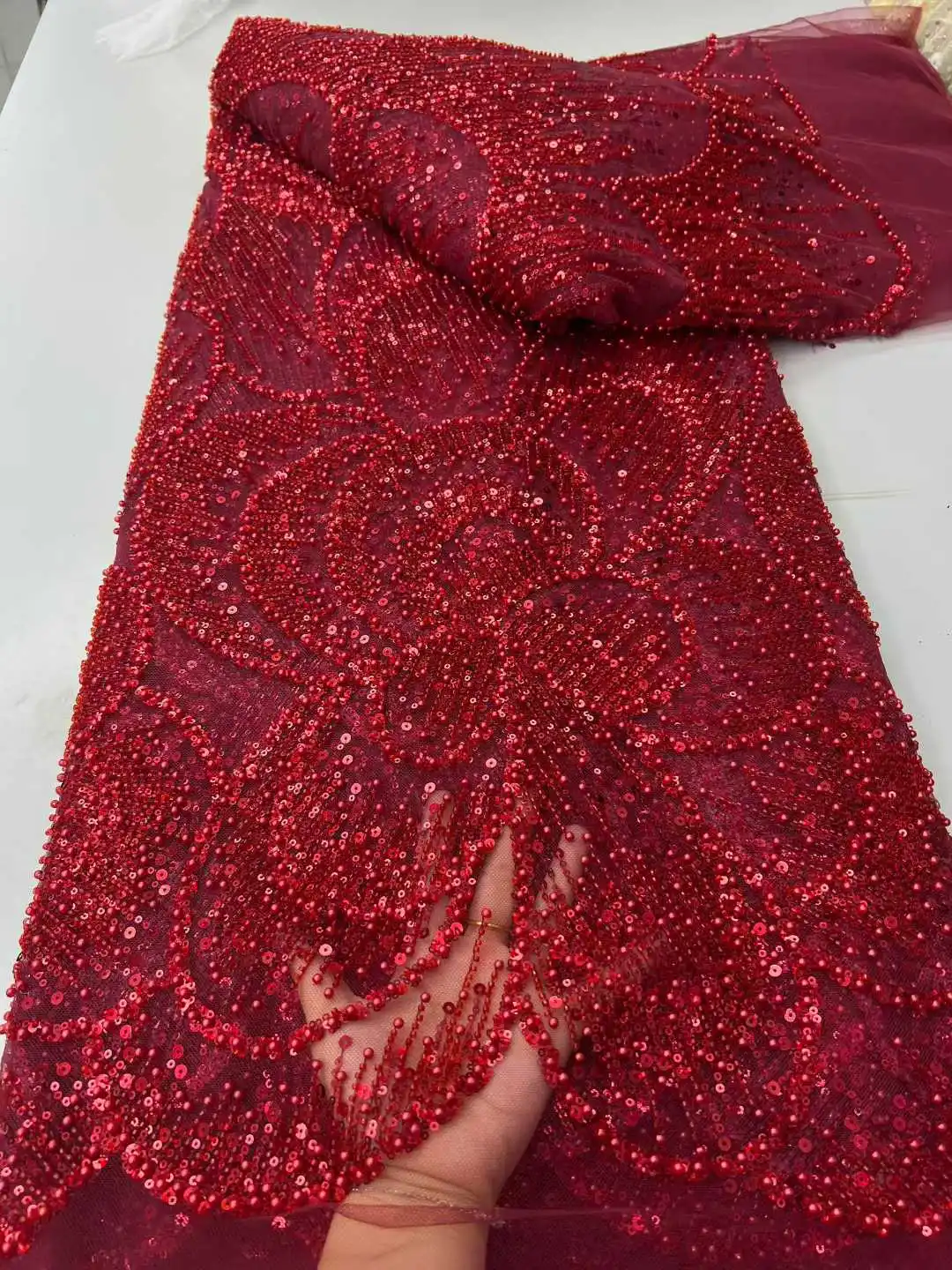 

Африканское кружево с бисером 2026: Французская вышивка, высококачественное кружево, французские пайетки, роскошное тяжелое бисерное кружево для свадебных нарядов в нигерийском стиле