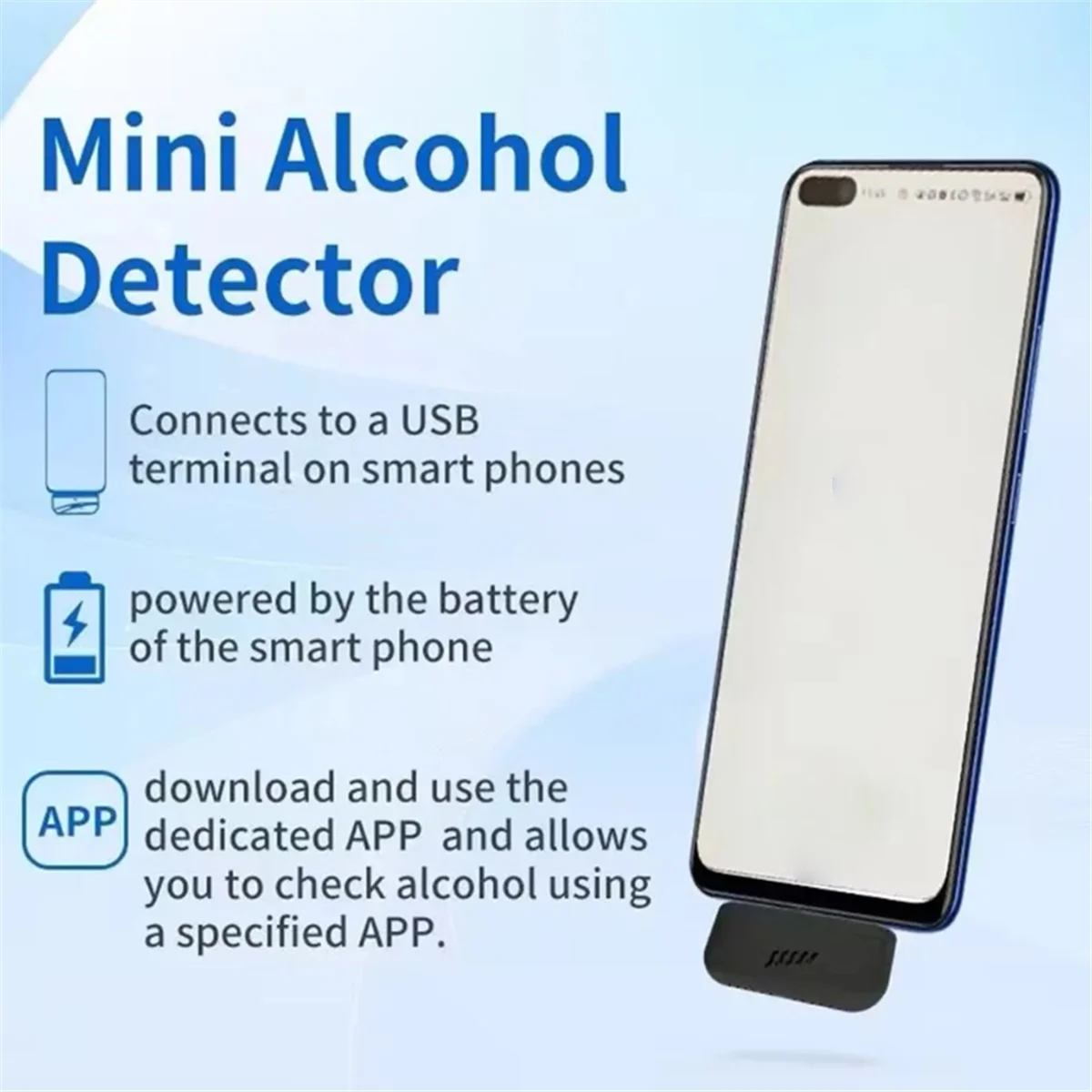 Blowing Breathing Tester Portable Alcohol Tester Mini Alcohol Detector with  ligent Interaction Only 7.5g