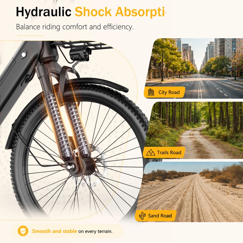ASKGO Adult Mountain Electric Bike, 1500W Peak Power E-Bike with Front Basket, 48V 10.4Ah Removable Battery, 25MPH Top Speed, 50 Miles Range, Dual Mechanical Disc Brakes, 7-Speed Shift, UL2849 Certified image 4