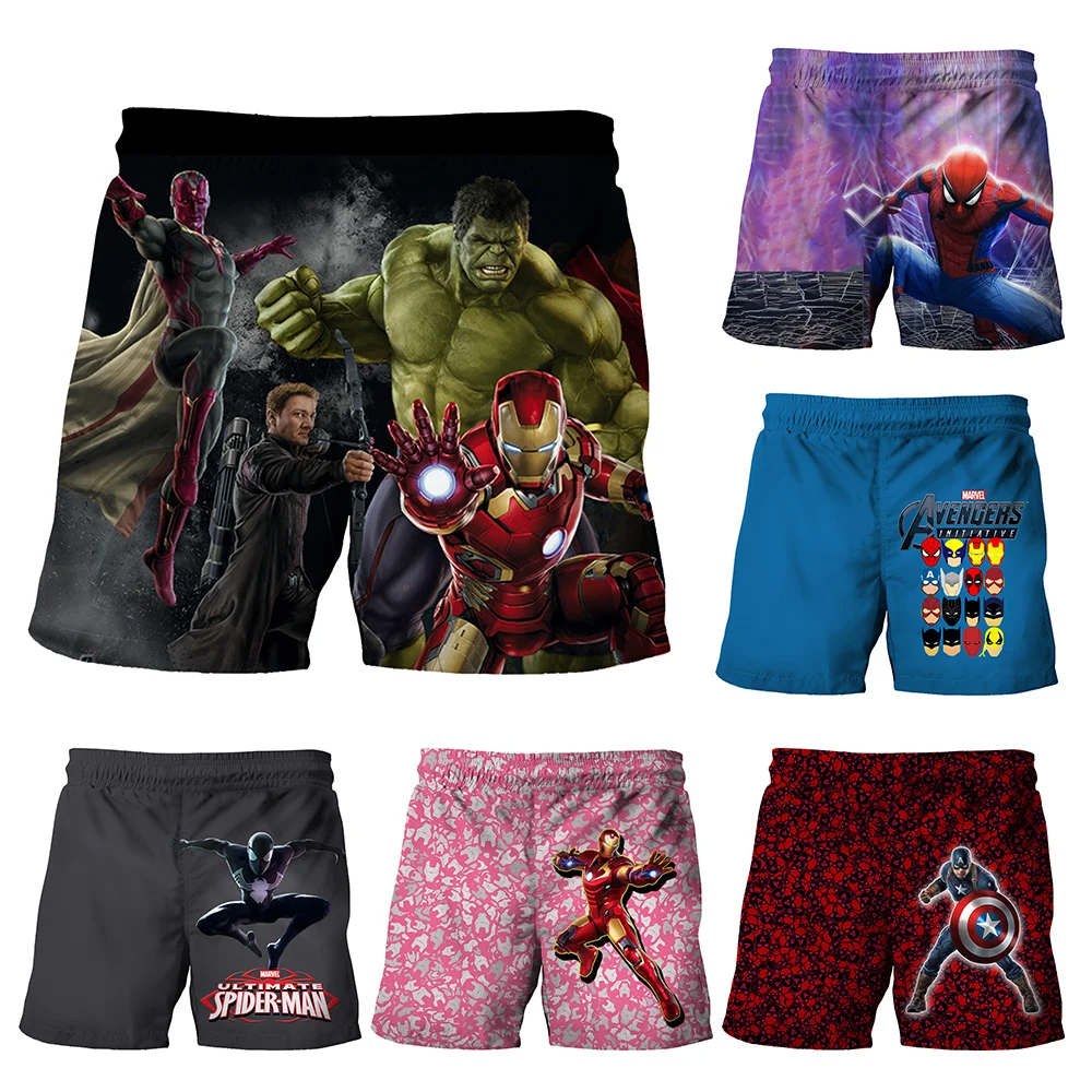 Miniso Hulk Shorts Kids Casual Pants Boys Cartoon Spiderman Beach Shorts Swimming Shorts Children\'s Summer Beachwear Swimming