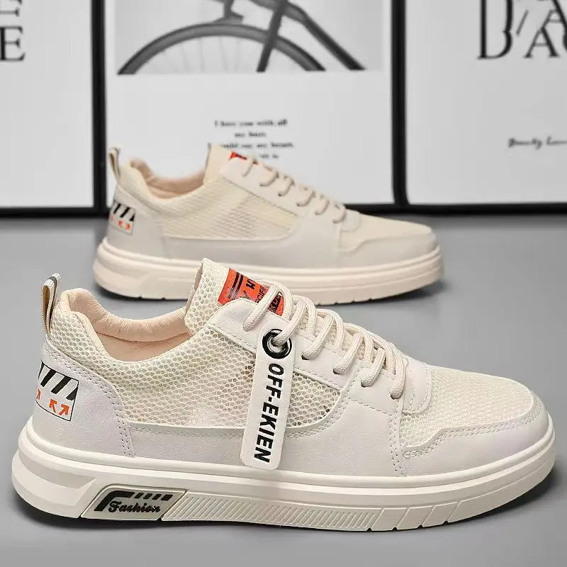 

Мужские летние новые сетчатые кроссовки с мягкой подошвой, нескользящие, дышащие, с защитой от запаха, на шнуровке, с круглым носком, повседневные туфли для доски, маленькие белые туфли