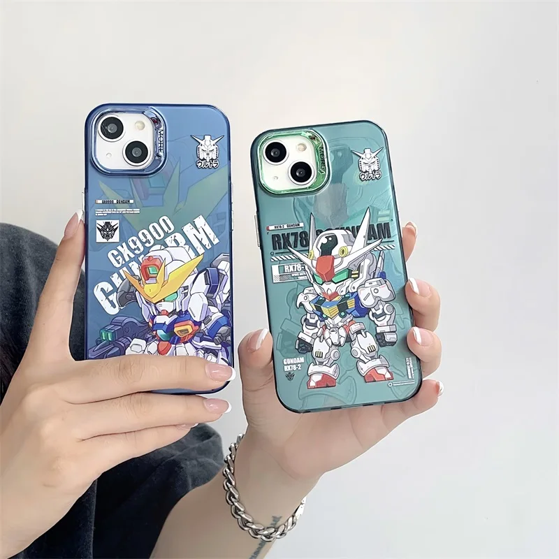 Cute Cartoon Anime G-Gundams Robot Electroplated Phone Case  For iPhone 11 12 13 14 15 Pro Max Fashion Bumper Shockproof Cover