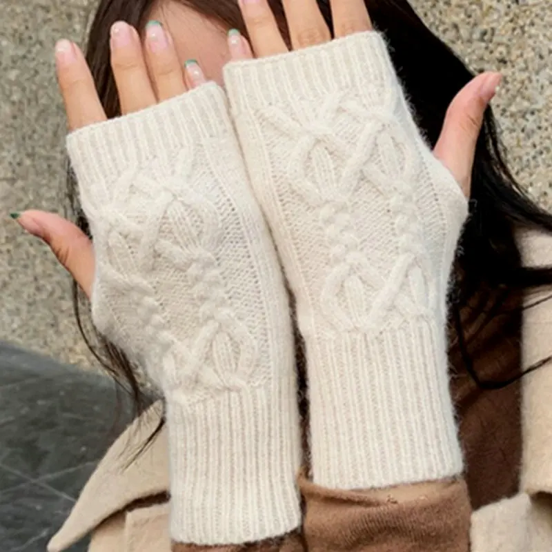 

New Fashion Winter Warm Fingerless Gloves For Women Knitted Stretch Half Finger Arm Warmers Crochet Knitting Girls Mitten Gloves