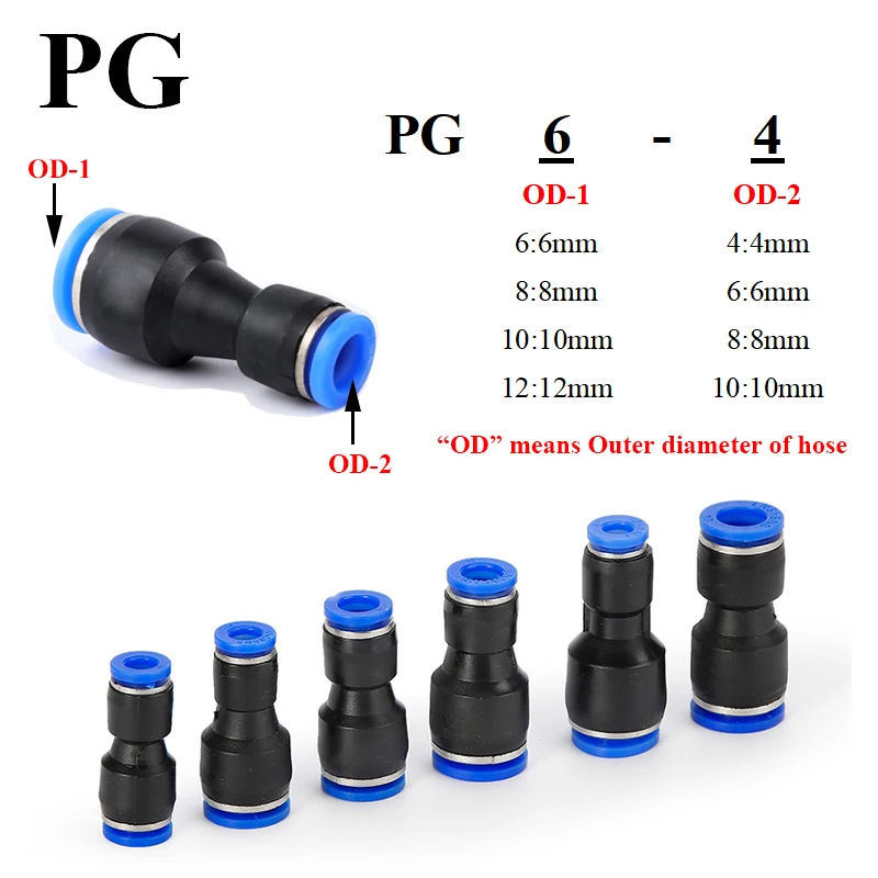 5Pcs PG PEG PW PKG Plastic Reducer Pneumatic Fittings Quick Push Release Connector For 4 6 8 10 12 14 16mm Air Tube Pipe Hose
