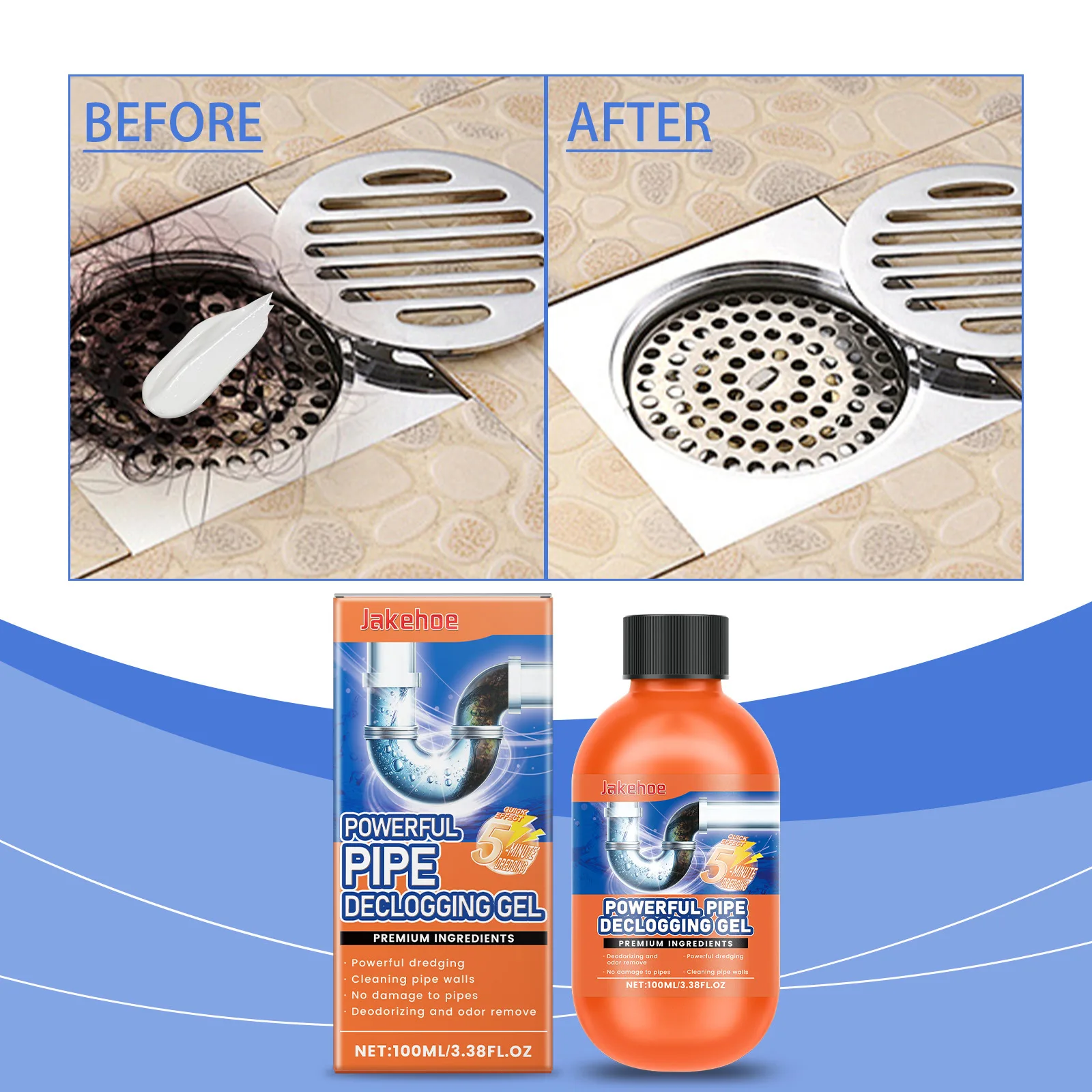 

Drain Blockage Dissolver - Kitchen Bathroom Sink Pipe Improve Drainage Remove Deposits Pipe-Safe Home Unclogging Agent