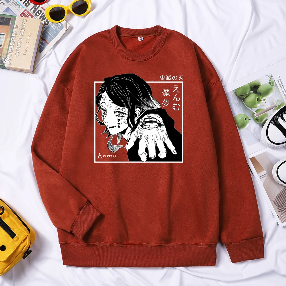 Demon Slayer Enmu Harjuku Printing Women Sweater Loose Fleece Sportswear Casual Autumn Pullover O-Neck Comfortable Female Tops