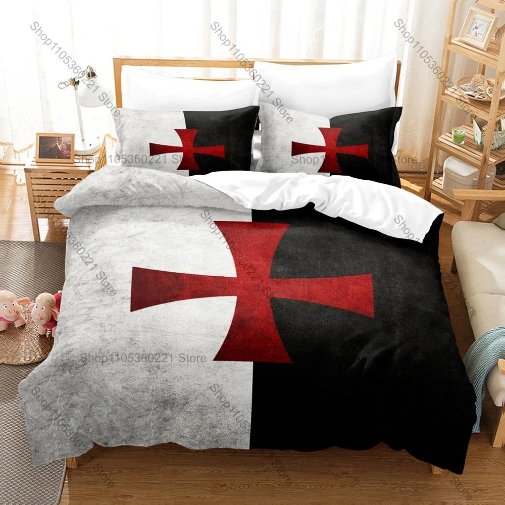 Christian Knights Templar Bedding Set 3D Print 3PCS Duvet Cover Pillowcase Medieval Crusader Home Bedroom Decor