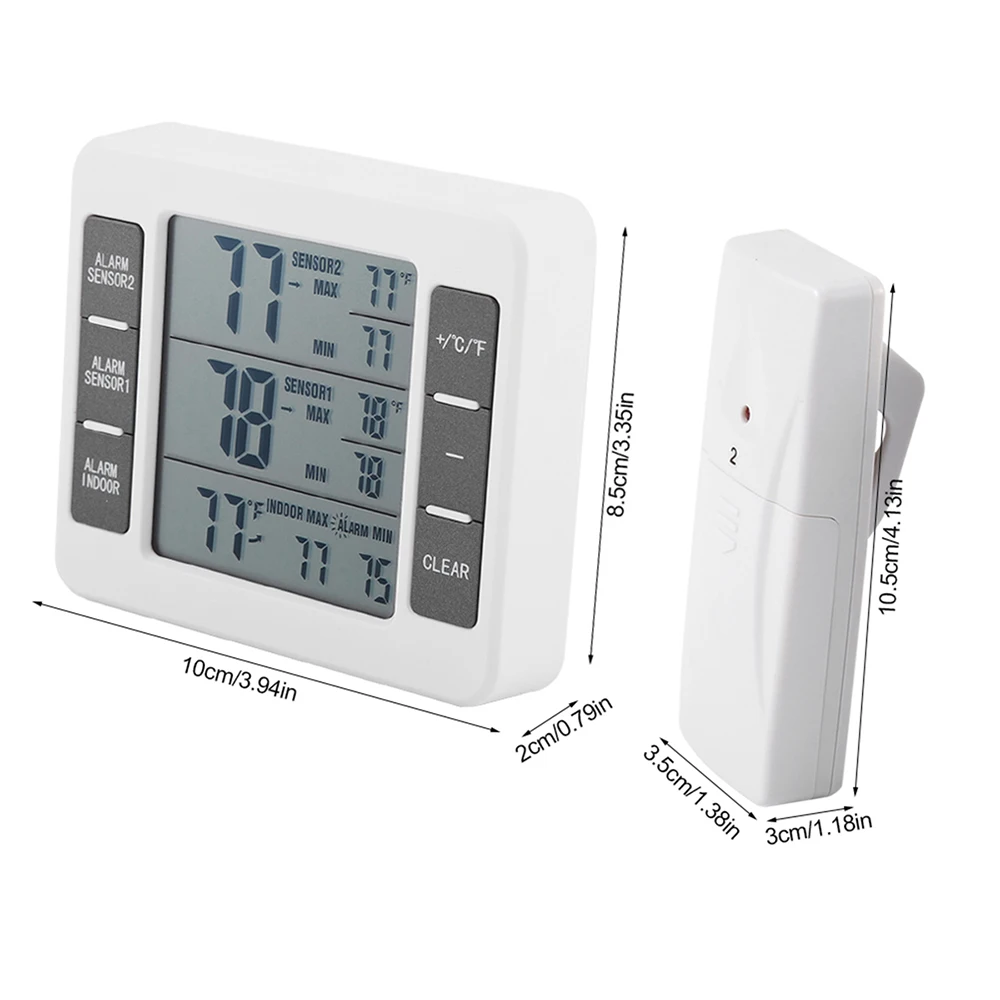 Wireless Digital Refrigerator Thermometer Audible Alarm Indoor Outdoor Thermometer with Sensor Freezer Thermometer