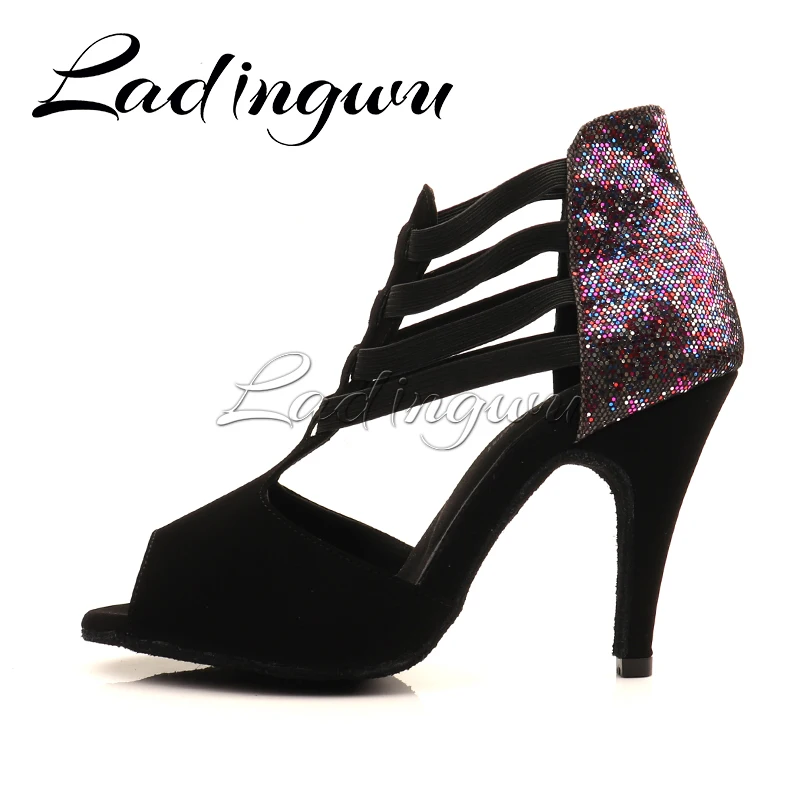 Ladingwu Stretch Rubber Band and Ankle Dance Boots Ballroom Tango Salsa Dance Shoes Women Latin Dance Shoes