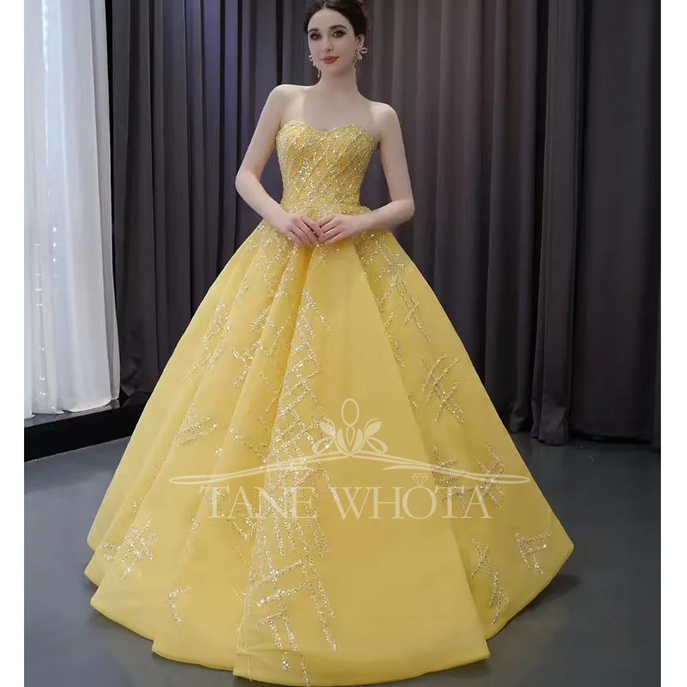 

Abiye Роскошное желтое вечернее платье без рукавов с блестками и поясом в форме сердца со шнуровкой сзади по индивидуальному заказу