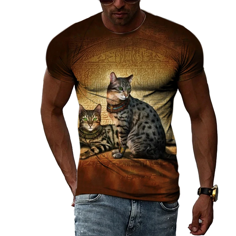 Fashion Creative Funny Cat Graphic Men T-shirt Summer Casual Personality Animal 3D Printed Tees Trend O-neck Short Sleeve Tops