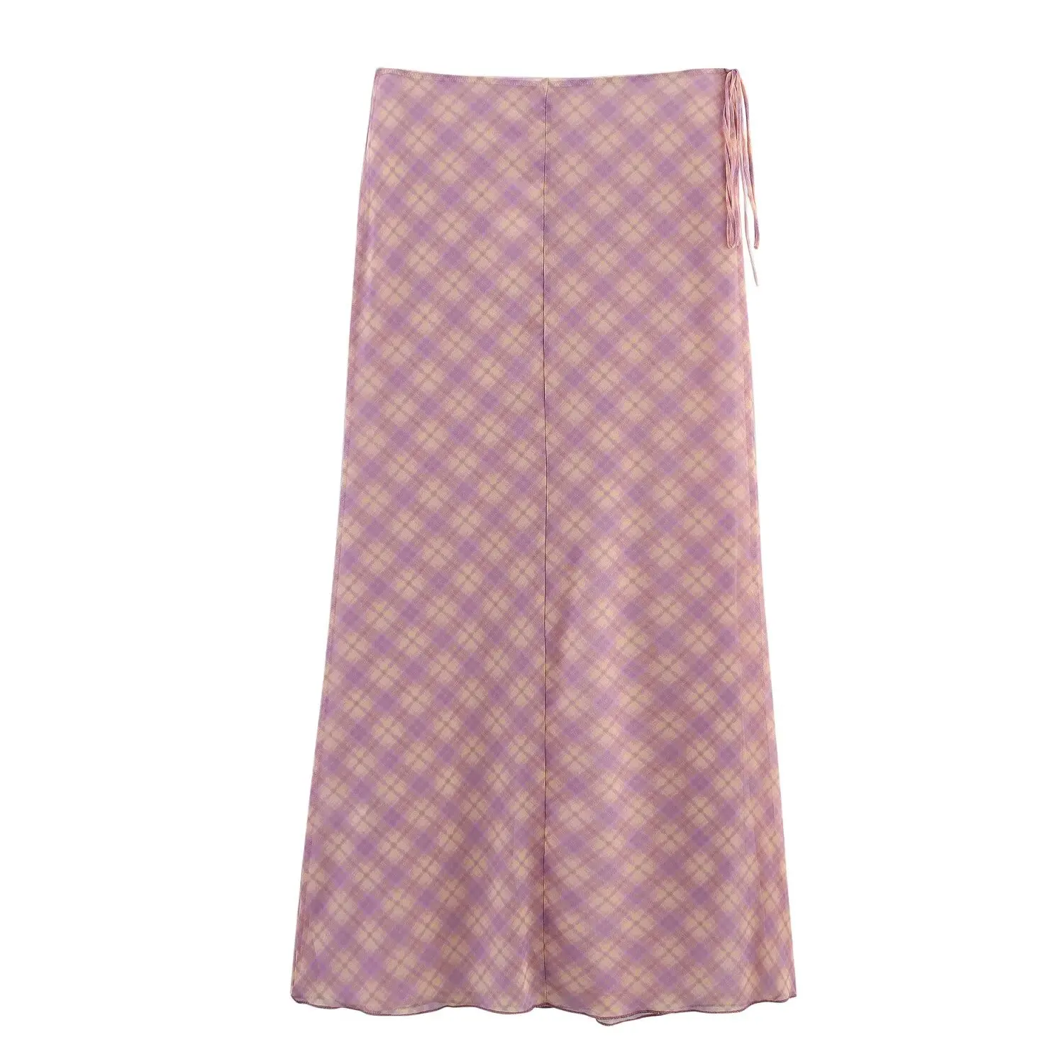 PB&ZA2025Set di camicie a maniche lunghe semi trasparenti con scollo a V e gonna lunga a vita media versatile in rete di seta stampata da donna