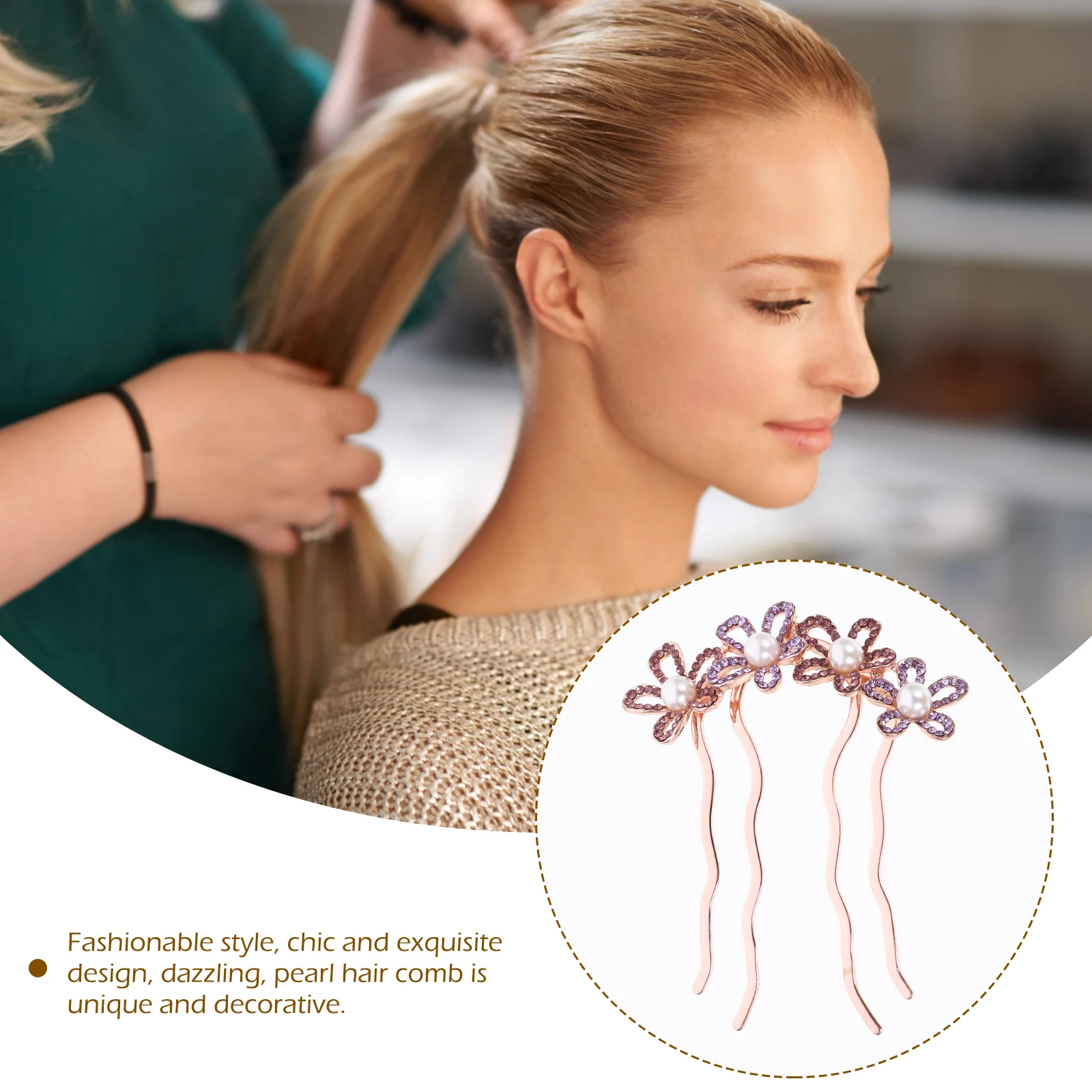 

Rhinestone Pearl Comb Hair Accessories Wedding Bride Flower Side Combs Pink Large Spring Clip Durable Not Fade Evening Charm