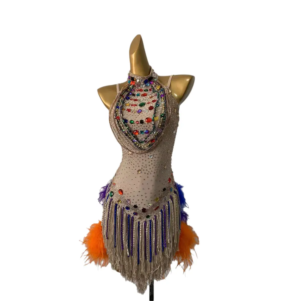 Robe de spectacle de danse latine pour femmes, vêtements de scène internationale, haut de gamme, personnalisé, coloré, diamant Samba