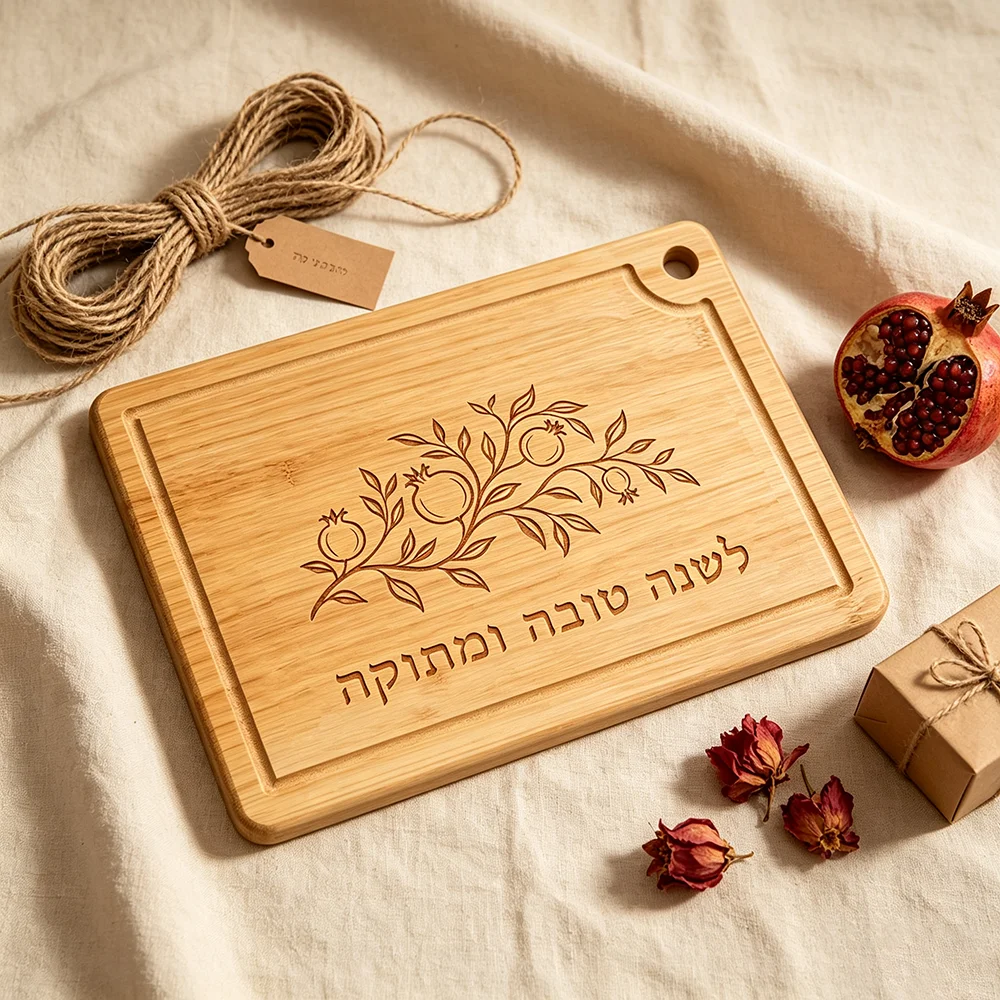 Planche à challah en bambou gravée, grenade, Shana Tova, cadeau, nouvel an juif, cuisine, judaïca, Rosh Hashanah, accessoires, décoration de la maison