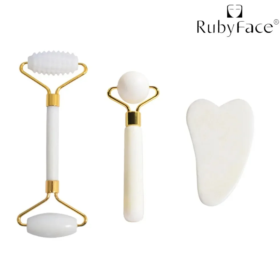 Gua Sha Jade Stone Roller para cuidados faciais, massageador corporal, ferramenta de saúde e cuidados com a pele, presente de beleza para mulheres 3PCs