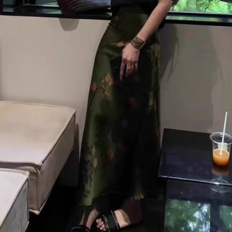 New Chinese Style Skirts Women Midi Fashion Summer Vintage A-line Casual Temperament All-match Simple Print Design Simple Faldas