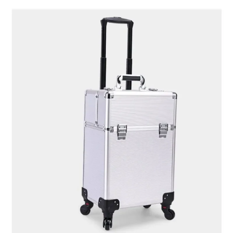 Aluminum Alloy Pro Large Capacity Rolling Makeup Chest Storage Toolbox Professional Nail Art Case Organizer Makeup Rolling Case view 6