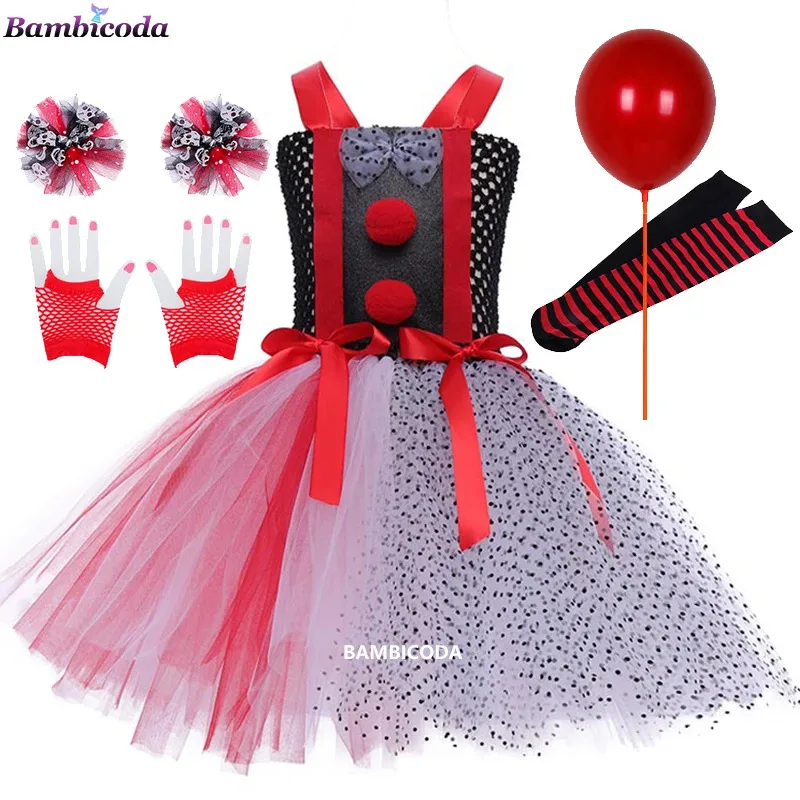 Sky01 2024 Girls Clown Costume Circus Cosplay Costumes Children Kids Girls Baby Birthday Party Halloween Carnival Dress PurWd01@