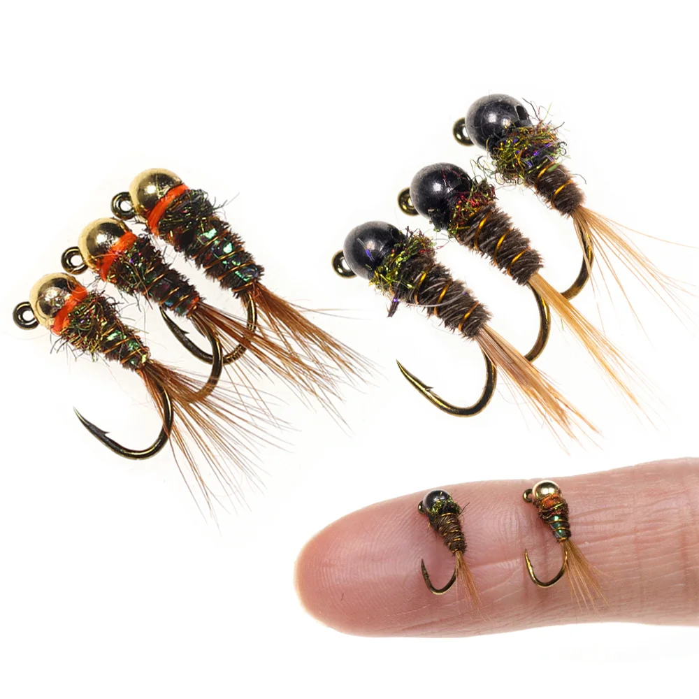 5 Stück/6 Stück # 16 Wolfram-Kugelkopf-Jig-Nymphen-Fliegenhaken mit Widerhaken, schnell sinkende Euro-Wet-Nymphen für Forellen- und Barsch-Angeln, Köder