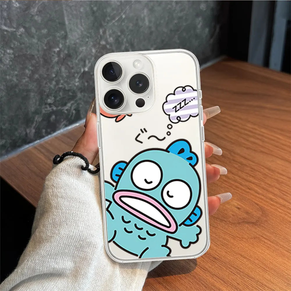 MINISO Hangyodon Ugly Fish Phone Case for iPhone 11 12 13 14 15 16 Max Pro Plus Transparent Soft Shell