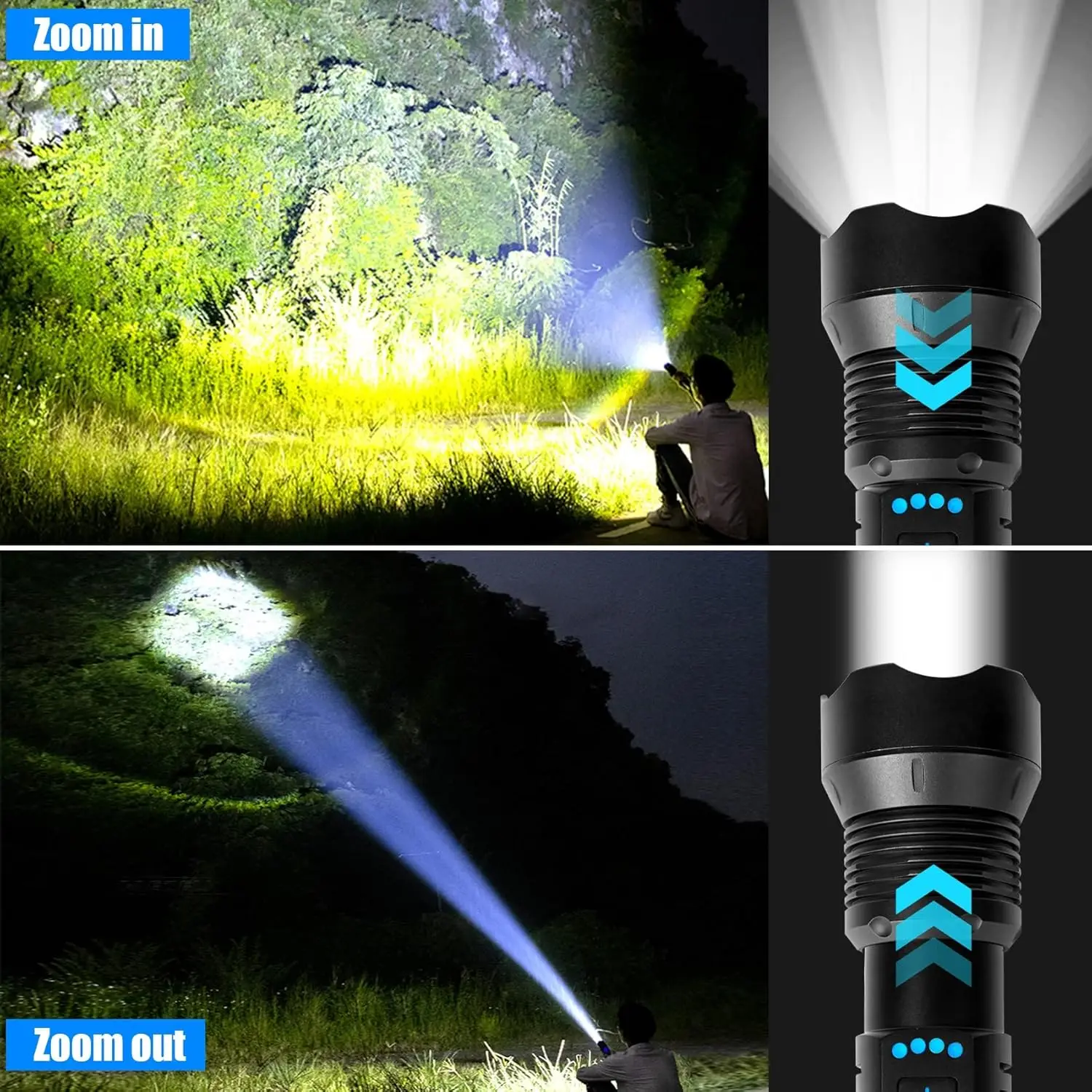 Rechargeable LED Flashlight High Lumens, 5 Modes Zoomable Waterproof for Camping Emergency