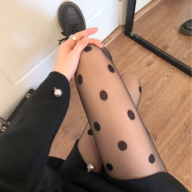 Polka Dot Tights Women Sexy Lace Stockings High Elastic Pantyhose Women Tights Lingerie Female Hosiery Nylon Black Tights