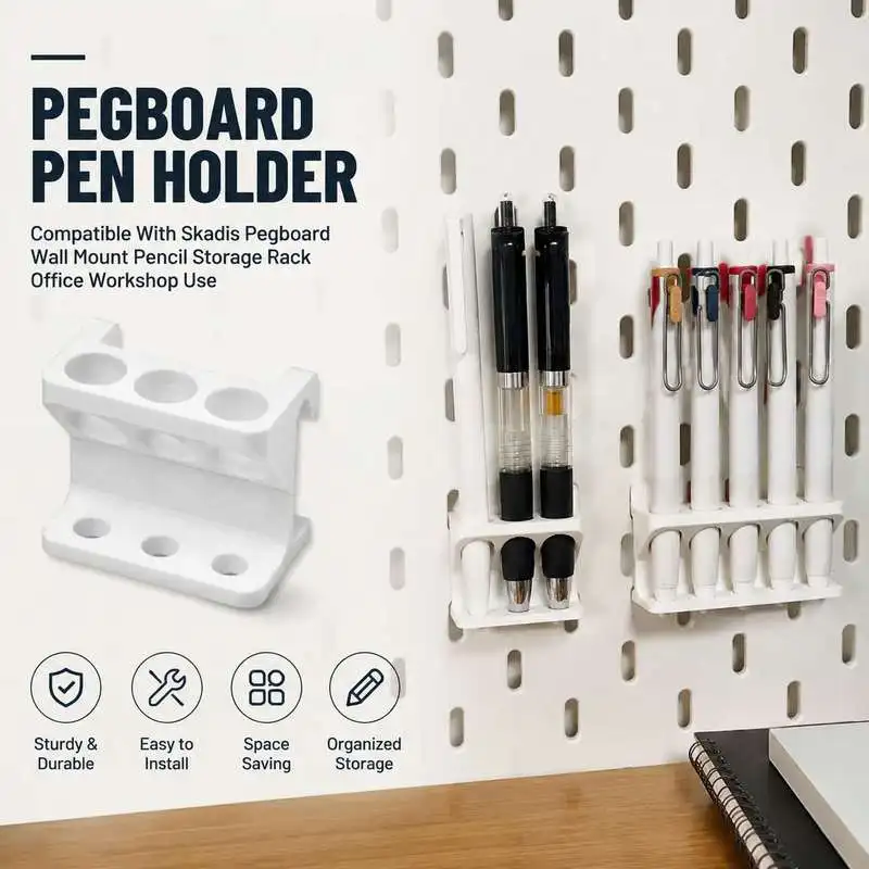 Pegboard Pen Holder Compatible With Skadis Pegboard Wall Mount Pencil Storage Rack Office Workshop Use