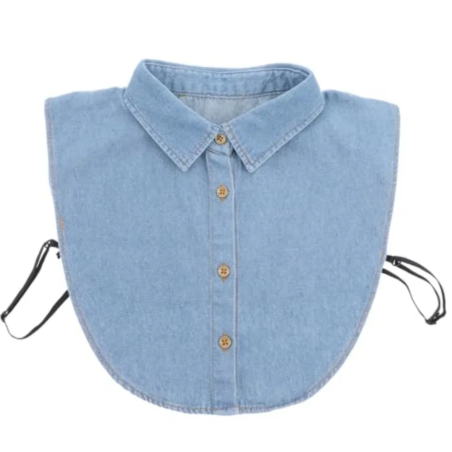 

JIEYAO Denim Detachable Collar, Fake Collar Dickey Blouse Top for Women Removable Decorative Collar Accessory with Buttons