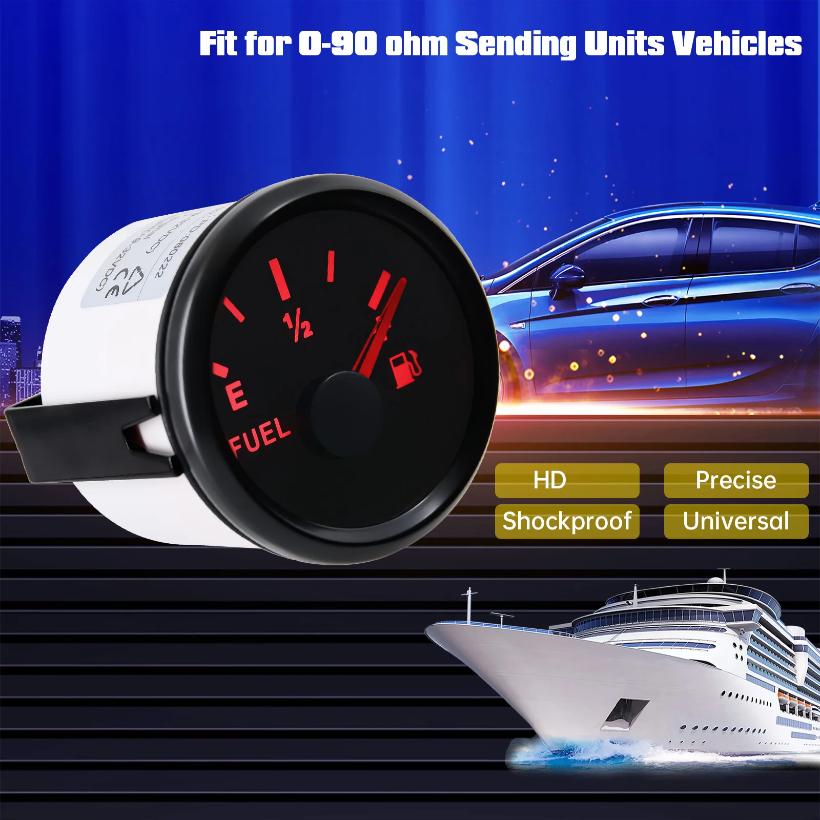 Universal 2'' 52MM Kraftstoff Level Gauge 0-90 ohm Für 0-90 Ohm Flüssigkeit Level Sensor Marine boot Auto Track Kraftstoff Level Meter Angepasst – Detail 4