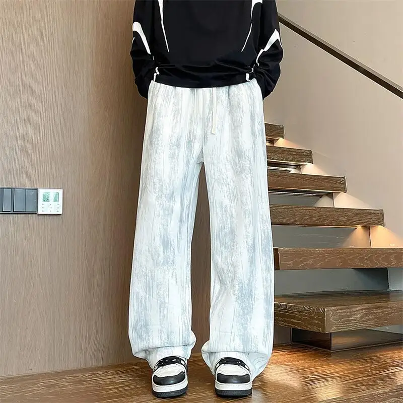 

Men's Oversized Spring And Autumn Loose Tie Dye Casual Pants High Street Hooligan Handsome Splashed Ink Straight Leg Long Pants
