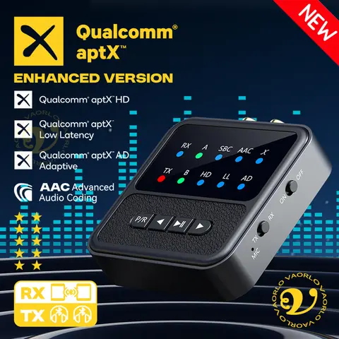 aptX-Adaptive AD/HD/LL AAC 2 in 1 블루투스 오디오 송신기 수신기 3.5MM AUX RCA 스테레오 HiFi 음악 멀티포인트 무선 어댑터 (마이크 포함) PC TV 차량 헤드폰 스피커용