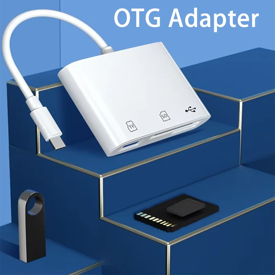 White Three in One Multifunctional OTG Card Reader Type-C 2.0 To TF/SD/USB Compatible with Huawei Android USB Flash Drive Tablet