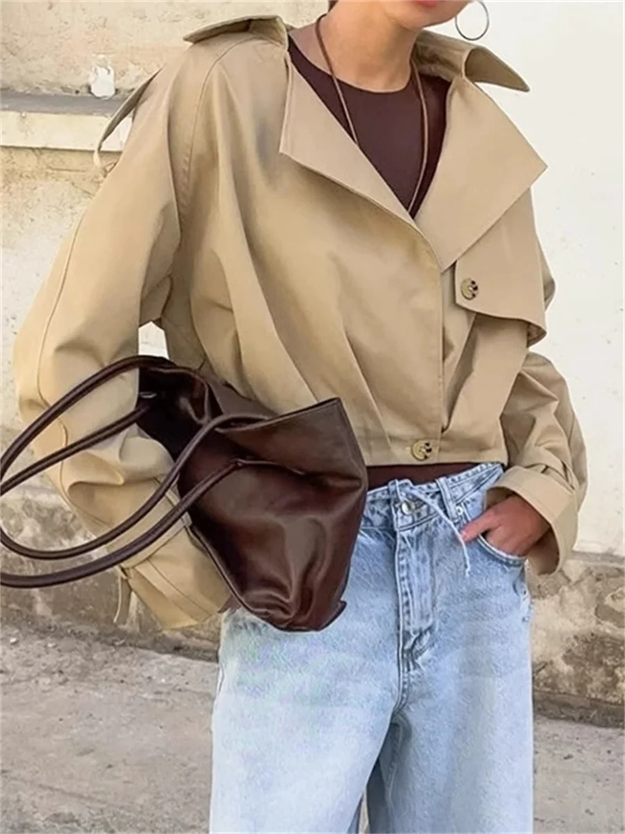 Autumn New Cropped Outerwear Short Trench Jacket Women Streetwear Commute Female Tops Outwear Trench Coats New Tops