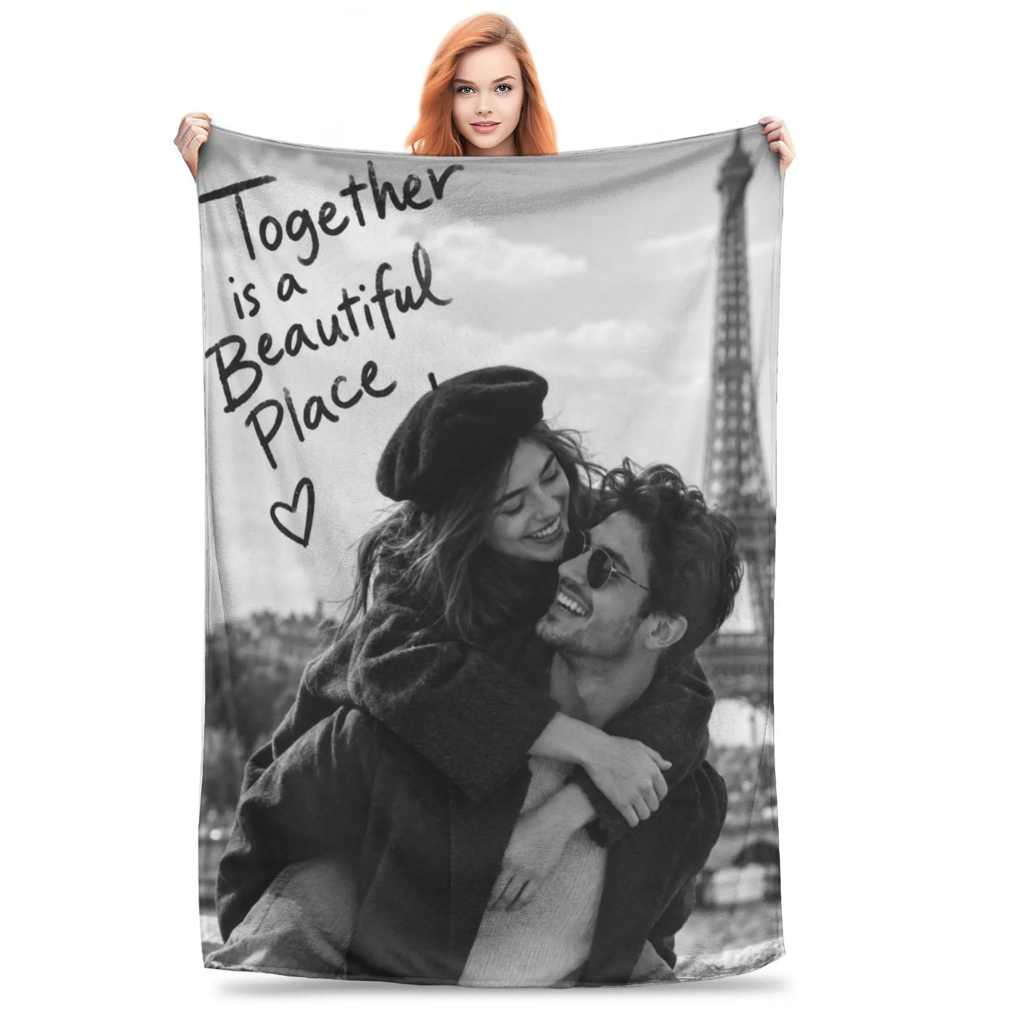 1PC Home Eiffel Tower Hug Custom Photo Personalized Blanket Throw Super Cosy Plush Living Room Sofa